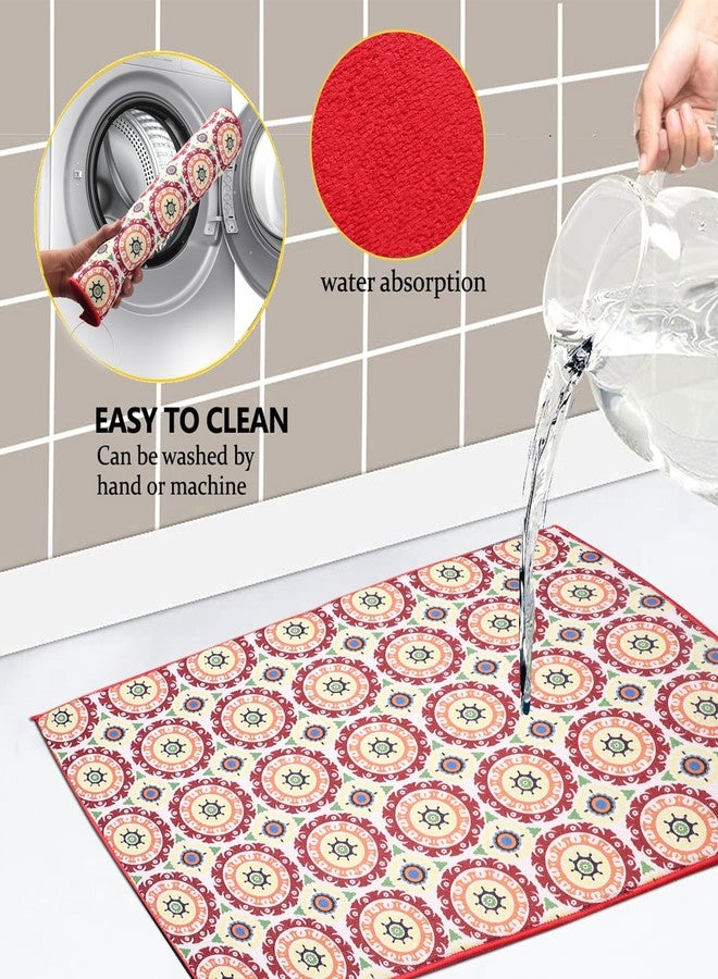 VRT Dish Drying Mat Kitchen for Kitchen Drying mat for Water Utensils Absorbing mat for Kitchen for Dish Drying mat for Dish Dry mat for Absorbent mat for Kitchen (Red Circle, 75X50 cm) - Image 2
